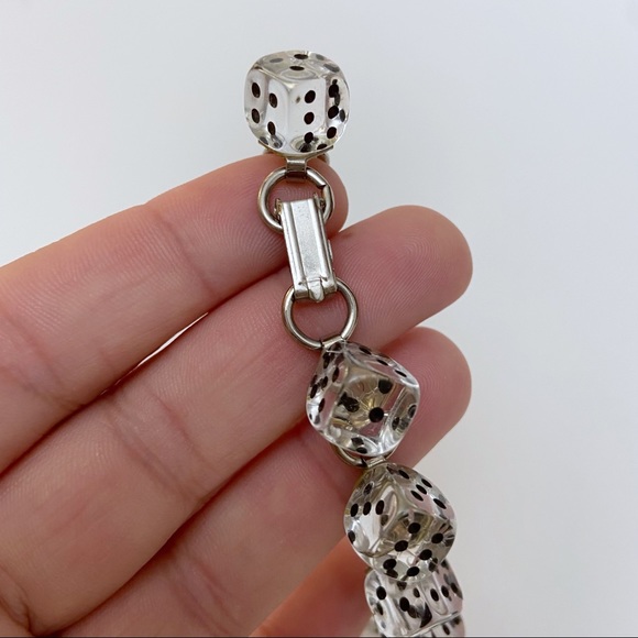 Vintage Retro Clear Acrylic Lucite Dangling Dice Bracelet - Picture 4 of 4